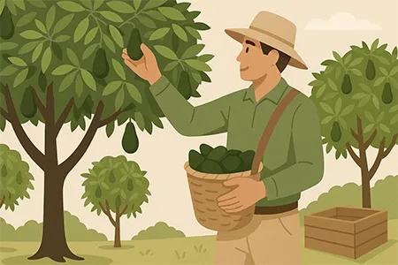 Persona cosechando aguacate