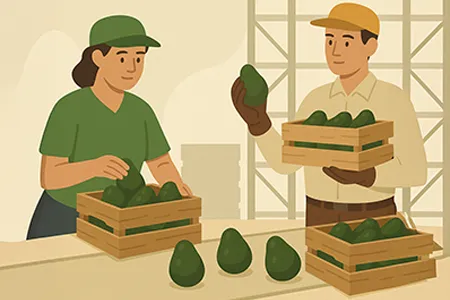 Personal seleccionando aguacates